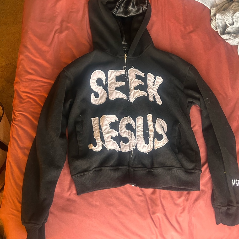 Black 'Seek Jesus' Bomber Jacket